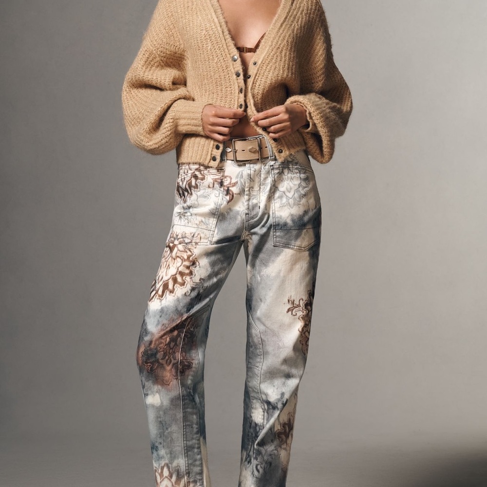 Anthropologie Pilcro Women's Floral mid-rise pants Blue and Brown The Wanderer